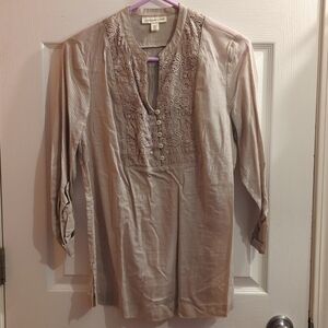 Tunic top, lace and pinstripes